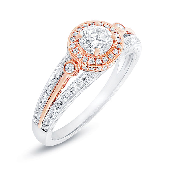 14 karat engagement ring with round halo
