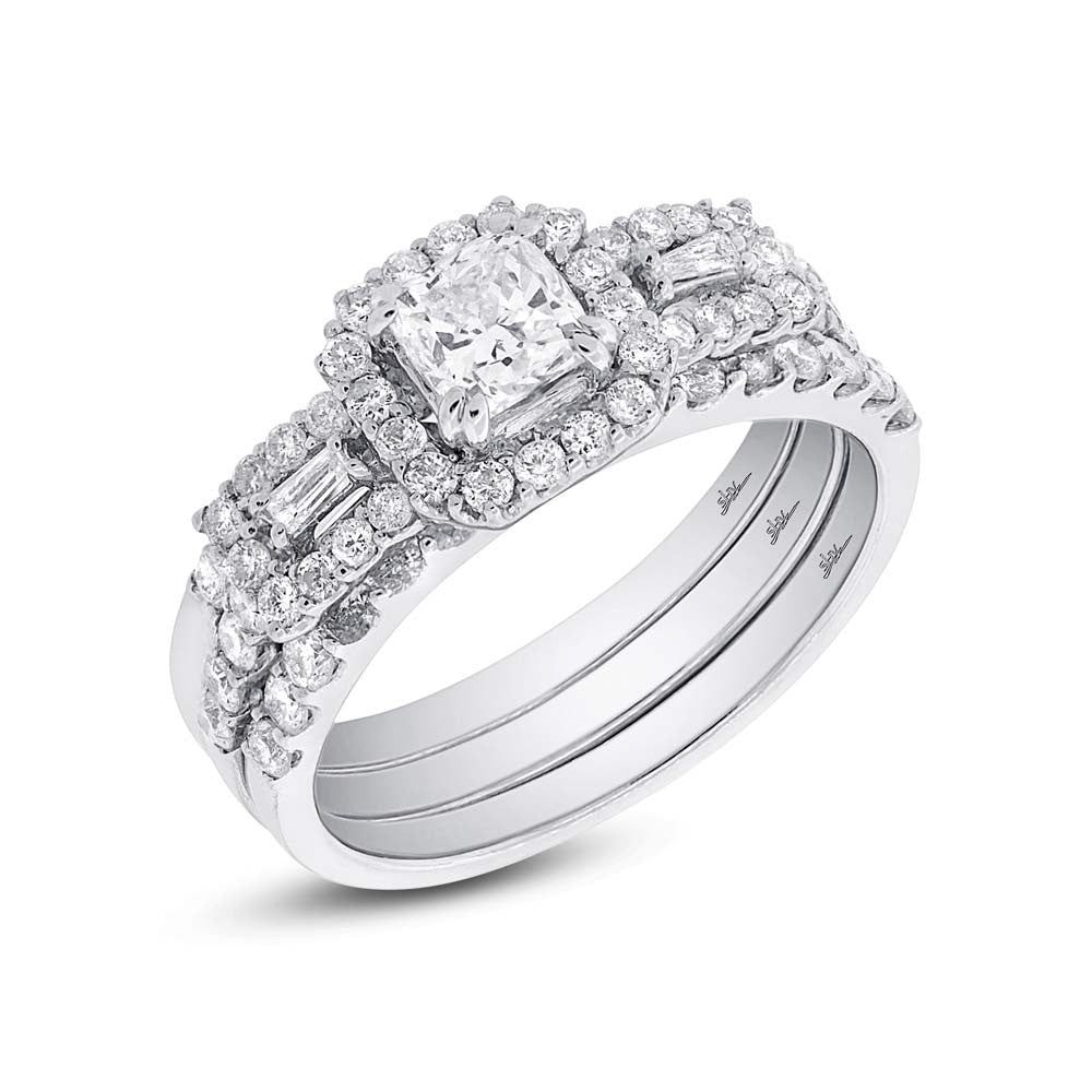 18 karat wedding ring set 3 piece with cushion cut center