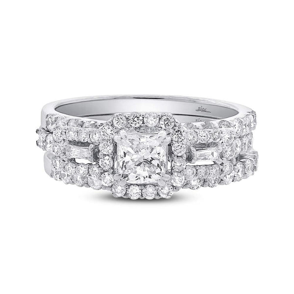 18 karat wedding ring set 3 piece with cushion cut center