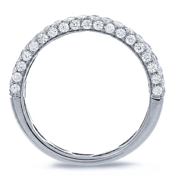 14 Karat white gold classic band with three row round diamonds and side diamonds