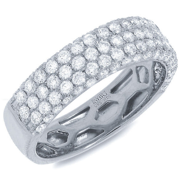 14 Karat white gold classic band with three row round diamonds and side diamonds