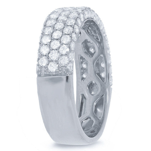 14 Karat white gold classic band with three row round diamonds and side diamonds