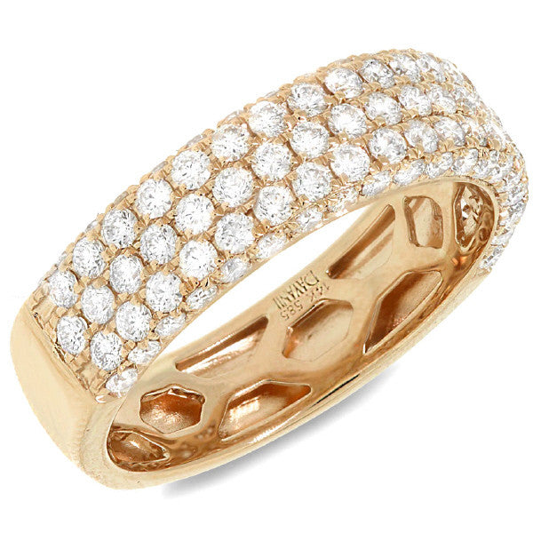 14 Karat white gold classic band with three row round diamonds and side diamonds