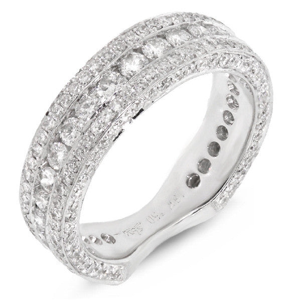 18 Karat white gold vintage band with three row round diamonds and side diamonds