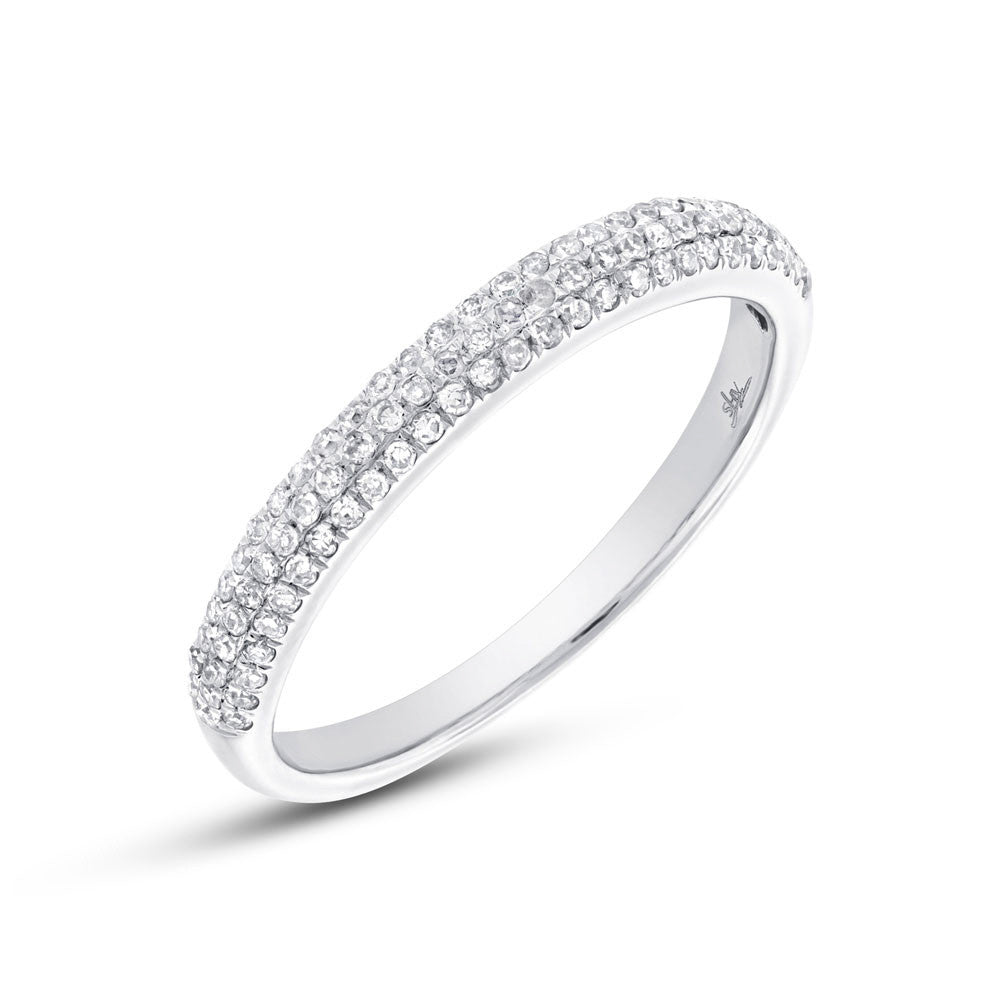 14 Karat white gold wedding band with three row micro pavet diamonds