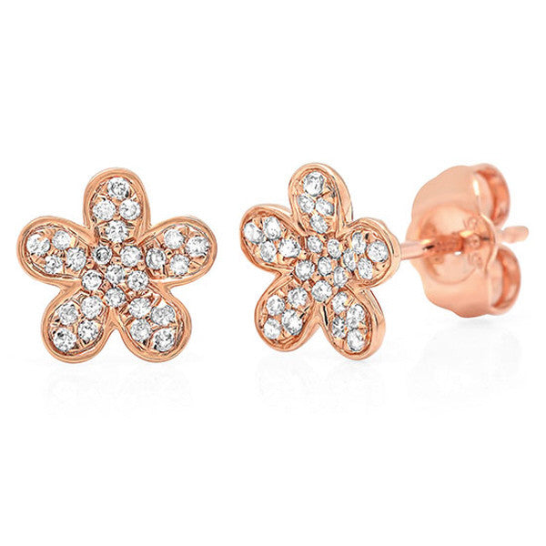 14 Karat yellow gold flower earrings with diamonds