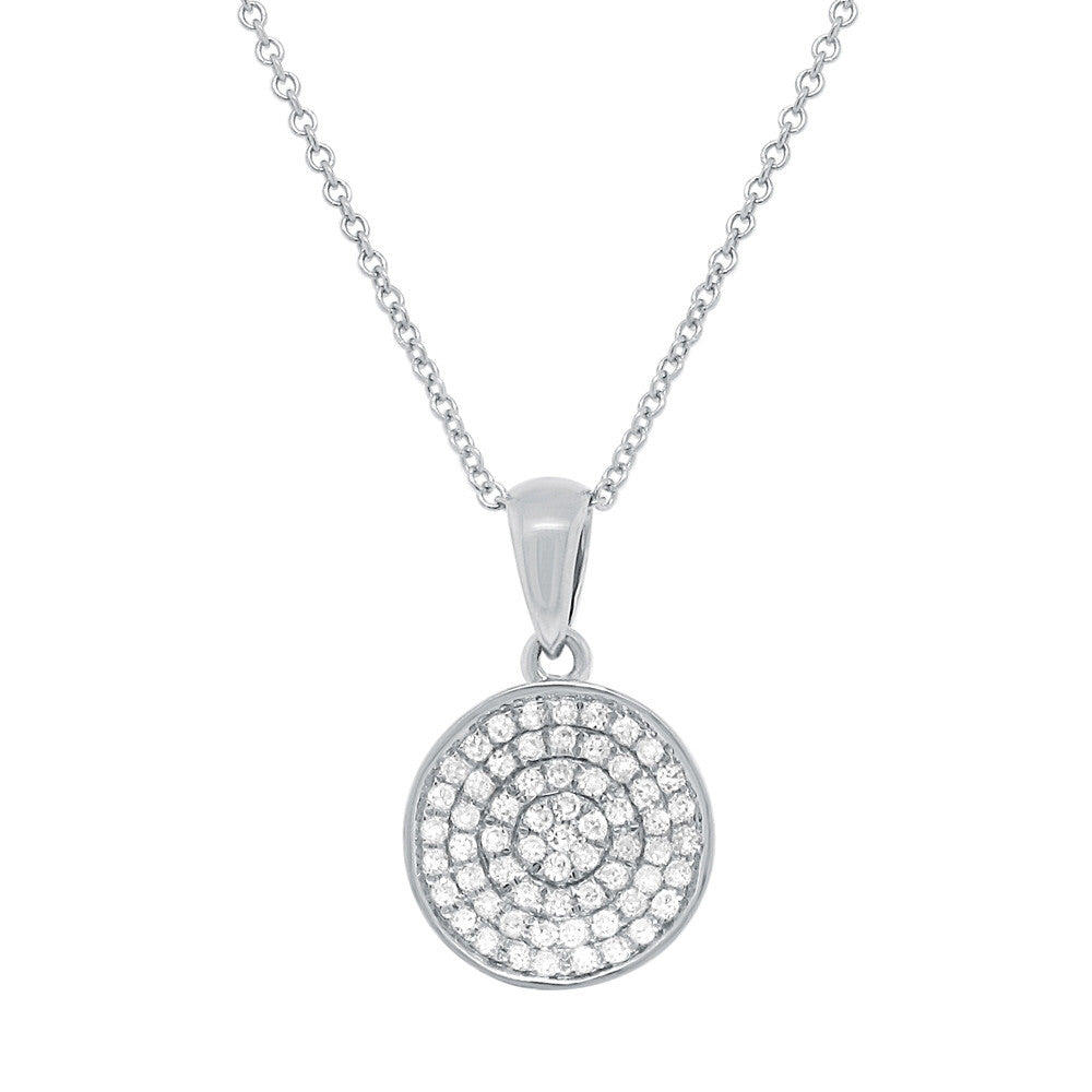 14 Karat gold button circle pendant with diamonds & chain. Available in rose & yellow gold