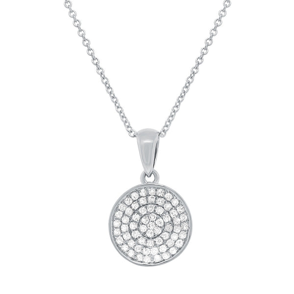 14 Karat gold button circle pendant with diamonds & chain. Available in rose & yellow gold