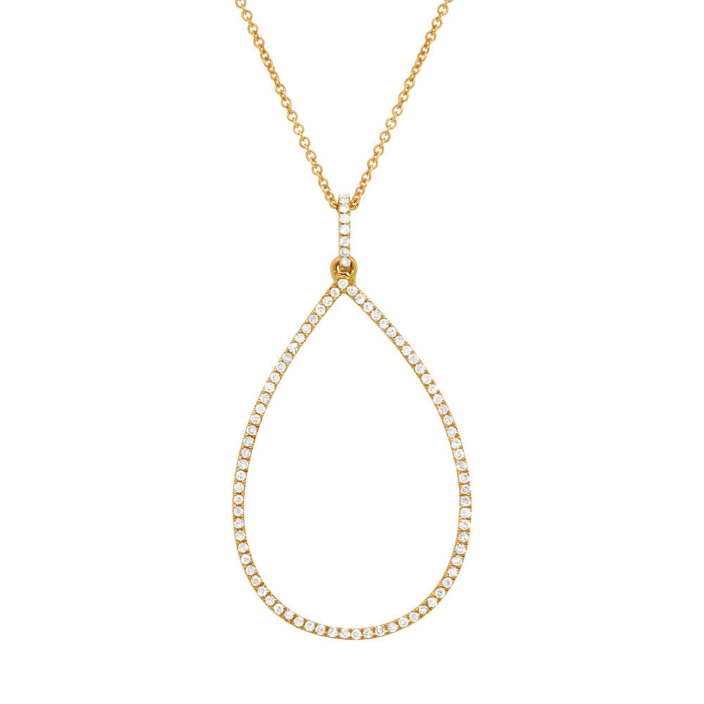 14 Karat gold pear shape pendant with diamonds & chain. Available in rose & yellow gold