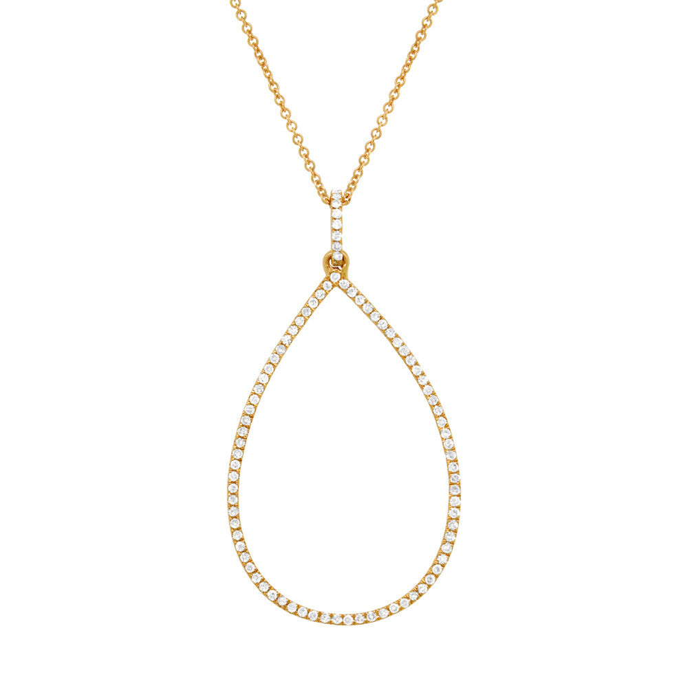 14 Karat gold pear shape pendant with diamonds & chain. Available in rose & yellow gold