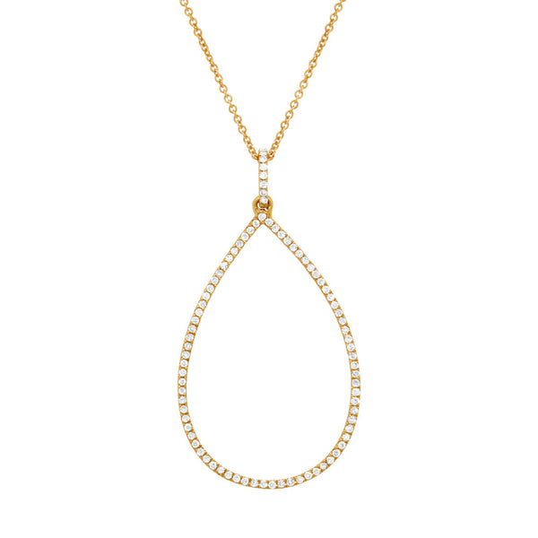 14 Karat gold pear shape pendant with diamonds & chain. Available in rose & yellow gold