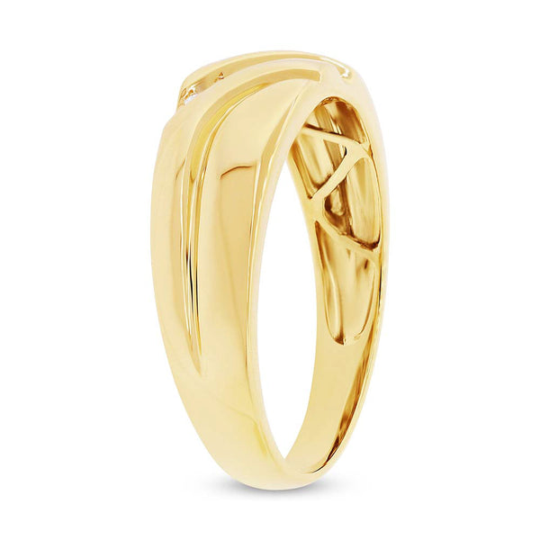 14 karat yellow gold man's ring with white diamonds set horizontally