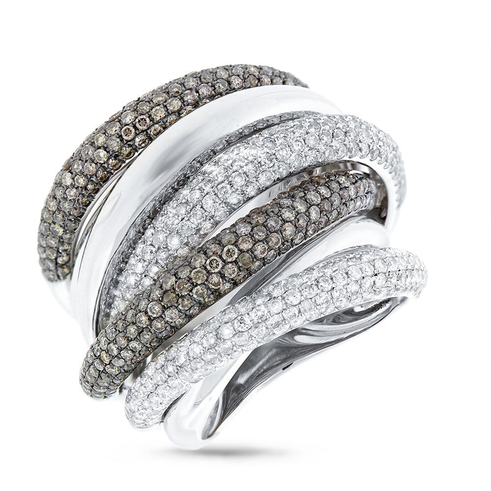 14 karat white gold wide multi band micro pave, bridge diamond ring