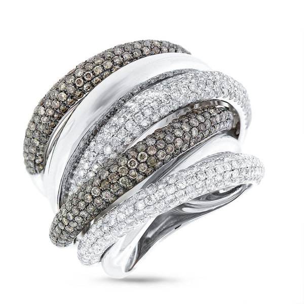 14 karat white gold wide multi band micro pave, bridge diamond ring
