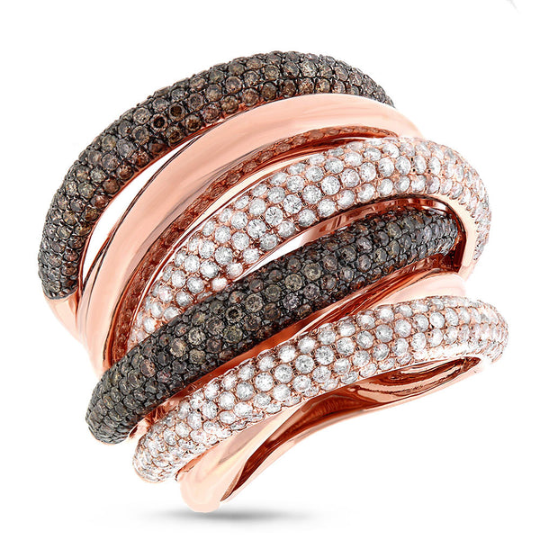 14 karat white gold wide multi band micro pave, bridge diamond ring