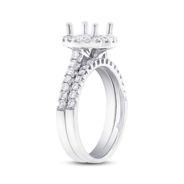 14 karat wedding ring with round halo and white diamonds