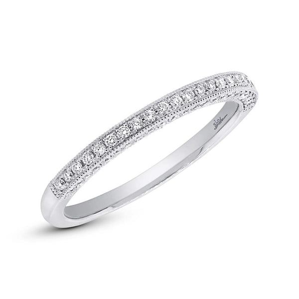14 Karat white gold vintage straight wedding band with 3 sides diamonds