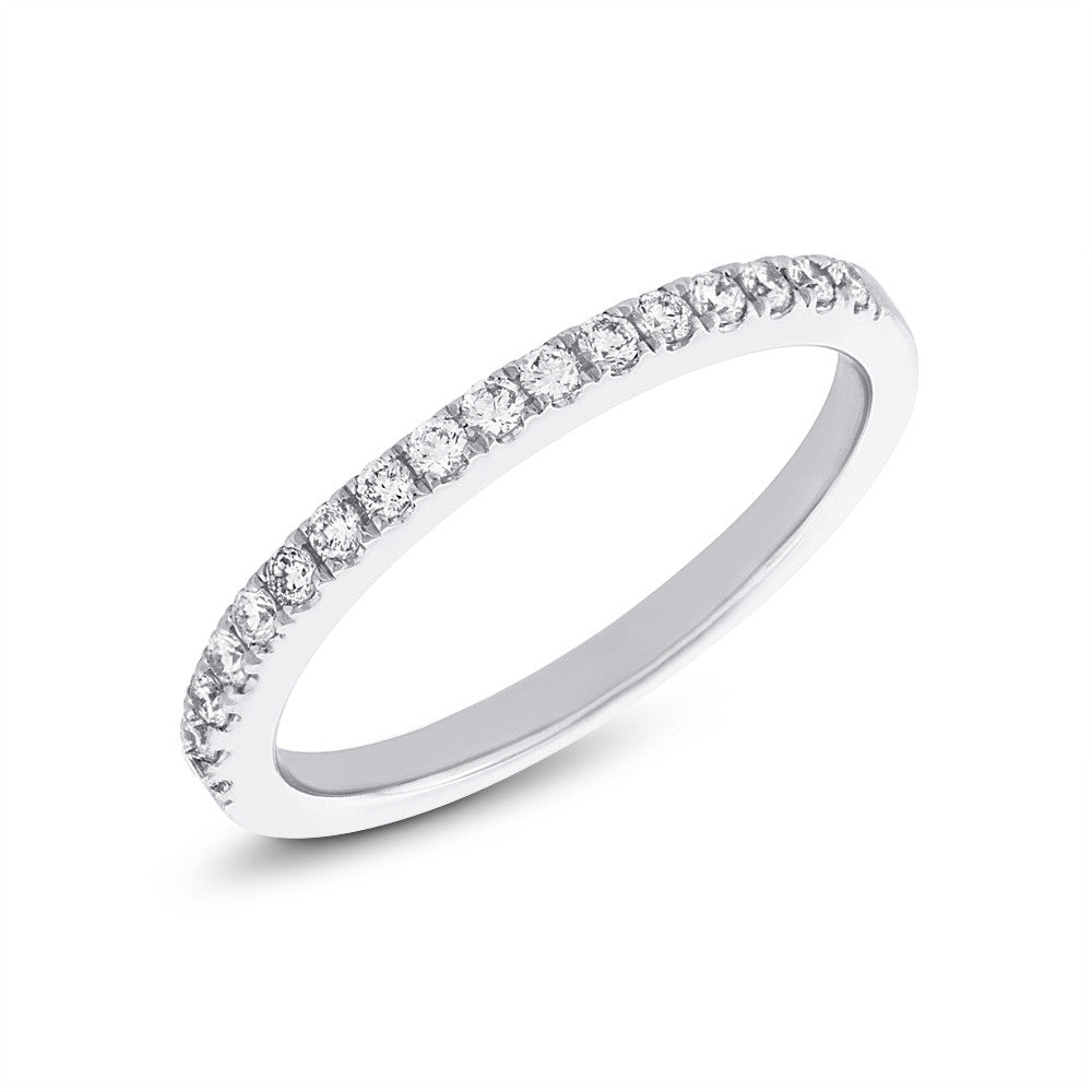 14 Karat white gold straight wedding band pavet diamonds
