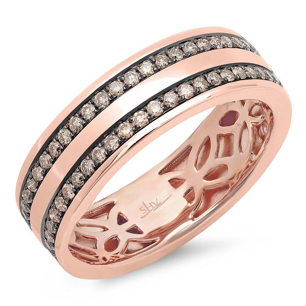 14 karat white gold man's ring with two row Champagne diamonds.