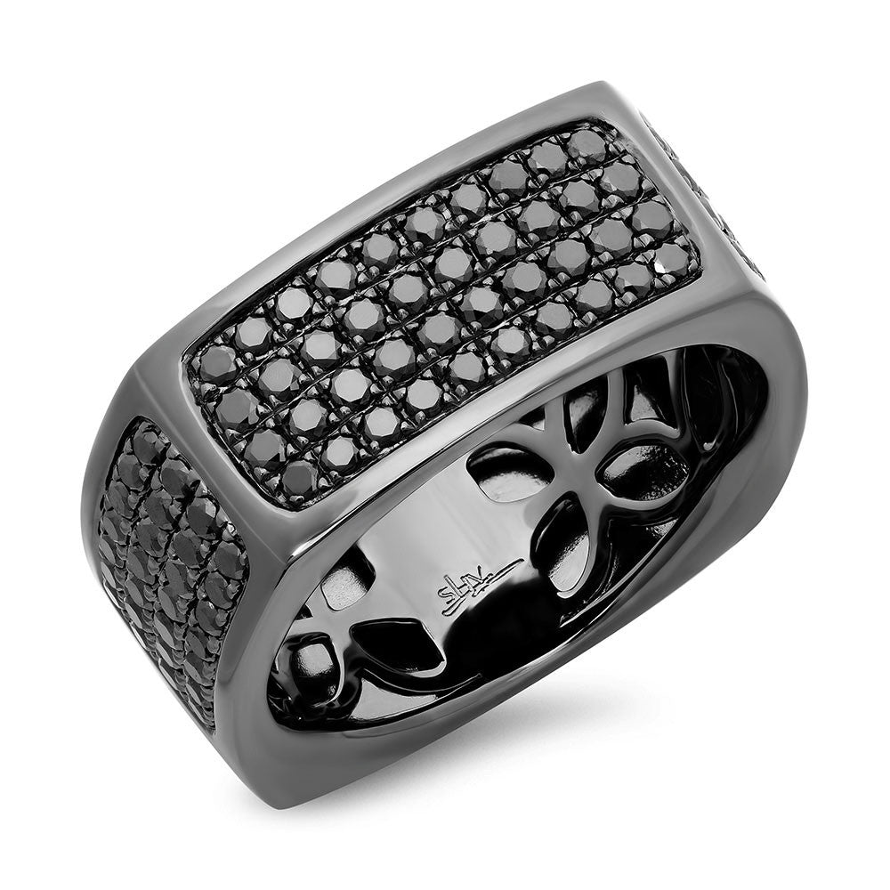 14 karat man's ring with all black Rhodium with black diamonds