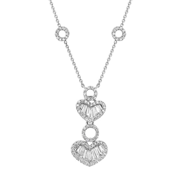 14 Karat white gold double heart  necklace with diamonds