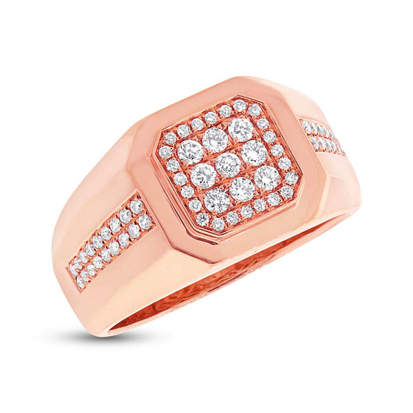 14 karat man's ring with white diamonds classic square face up
