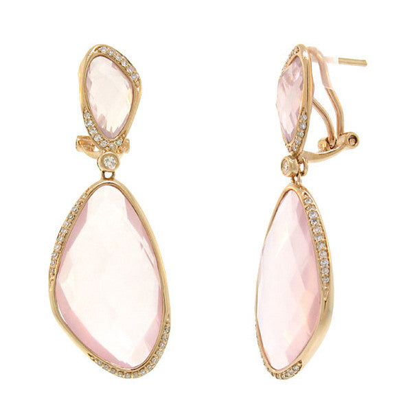 14k Yellow Gold Ring with rose quartz and diamonds