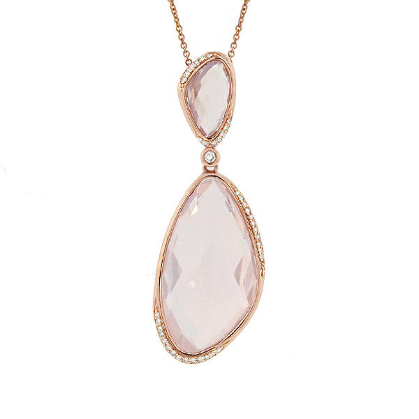 14k Yellow Gold Ring with rose quartz and diamonds