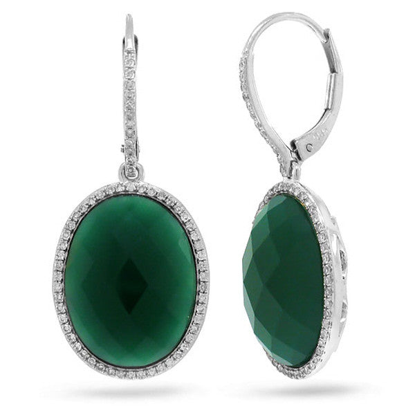 14k Yellow Gold Ring with large Green Agate & diamonds