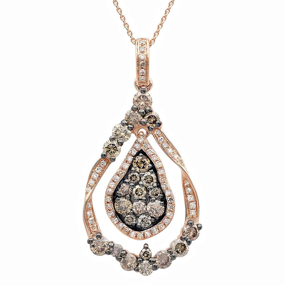 14 Karat gold Vintage design pendant with round diamonds & chain. 