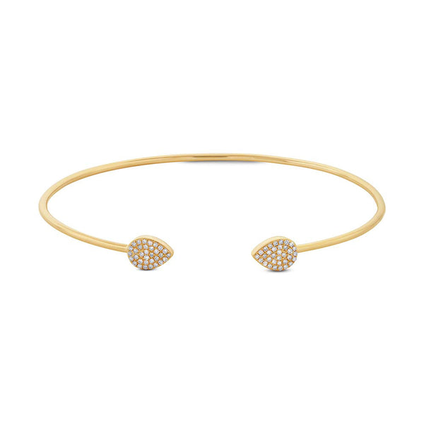 Bangle cuff bracelet with pavet diamonds and rose gold. Available in white & yellow gold