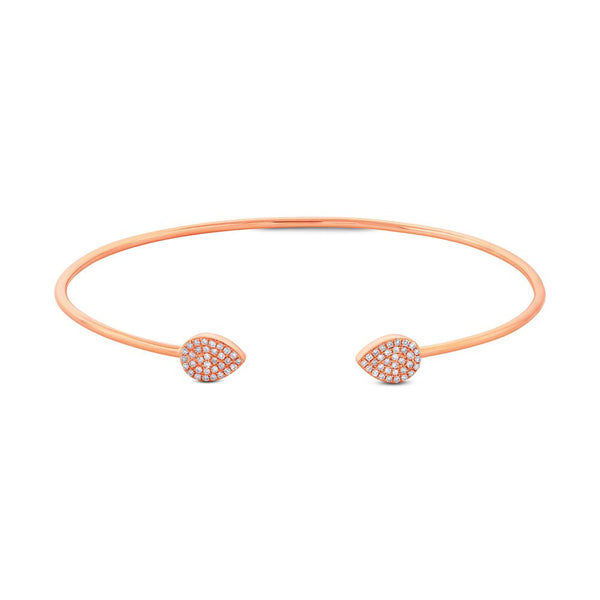 Bangle cuff bracelet with pavet diamonds and rose gold. Available in white & yellow gold