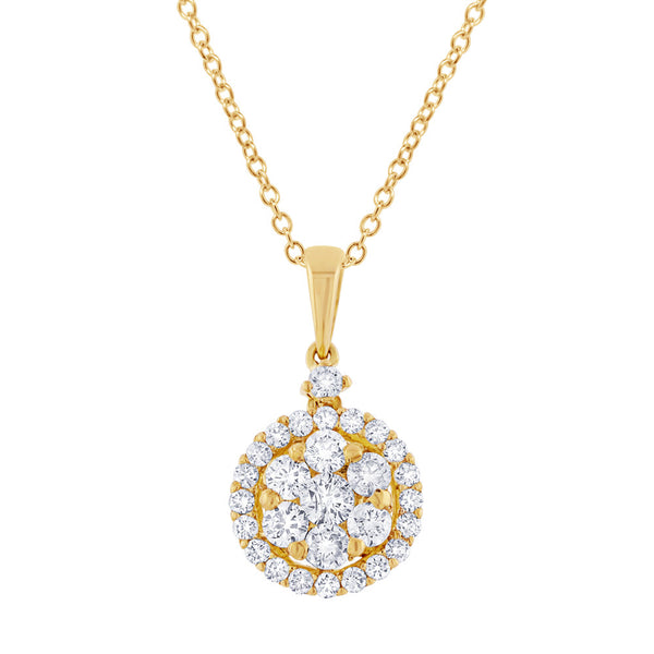 18 Karat gold round pendant with diamonds & chain. Available in rose & yellow gold