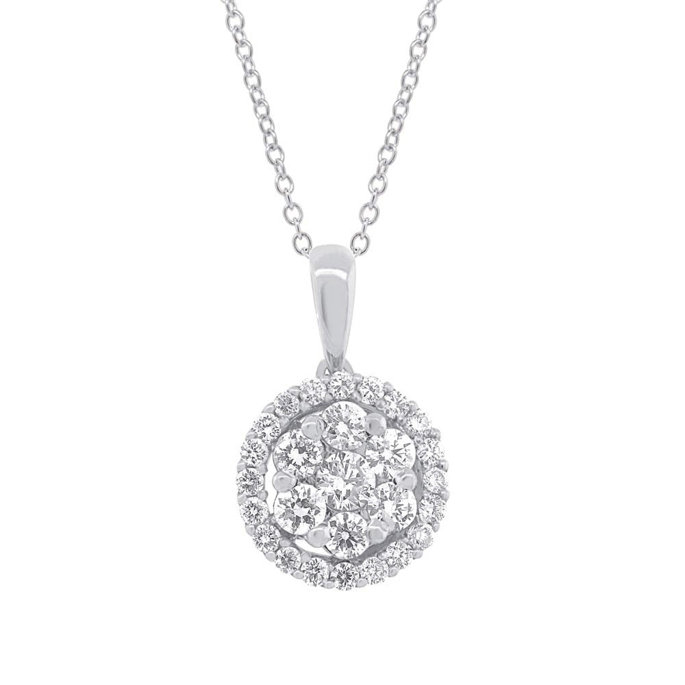 18 Karat gold round pendant with diamonds & chain. Available in rose & yellow gold