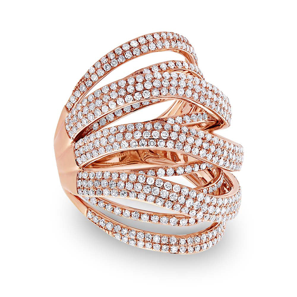 14 karat rose gold wide open multi band micro pave diamond ring