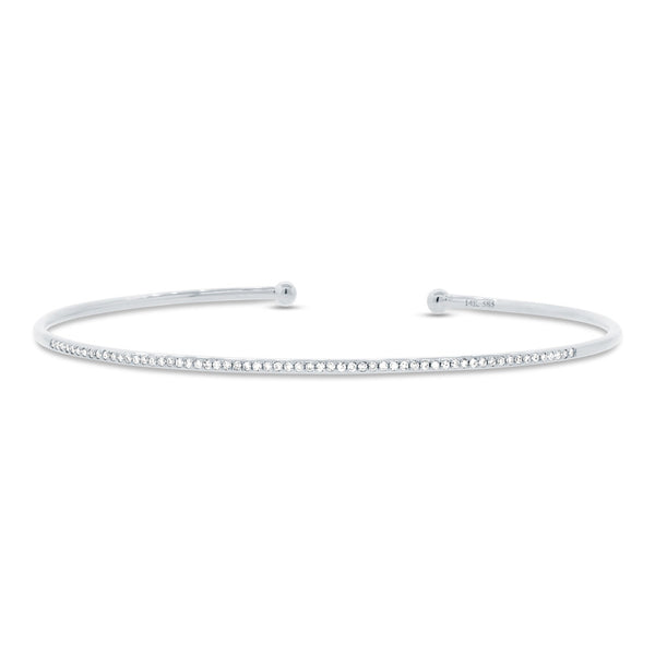 Bangle cuff bracelet with pavet diamonds and rose gold. Available in white & yellow gold