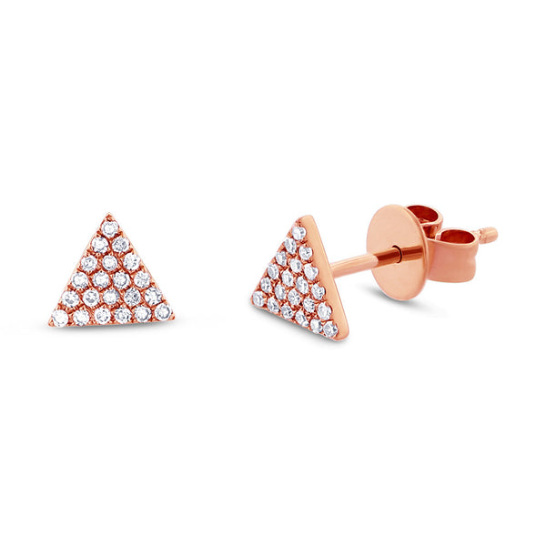 14 Karat yellow gold triangle stud earrings with diamonds