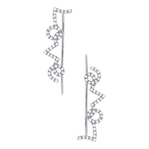 14 Karat gold LOVE ear crawler earrings with diamonds