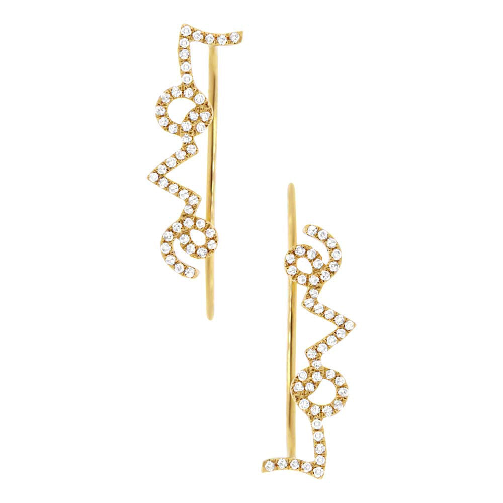 14 Karat gold LOVE ear crawler earrings with diamonds