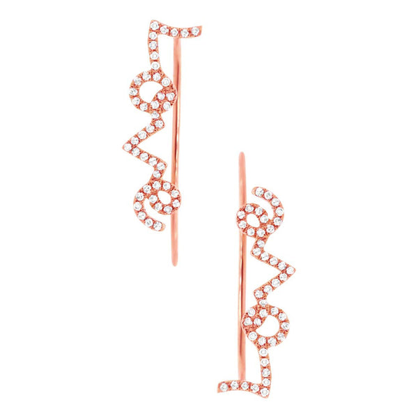 14 Karat gold LOVE ear crawler earrings with diamonds