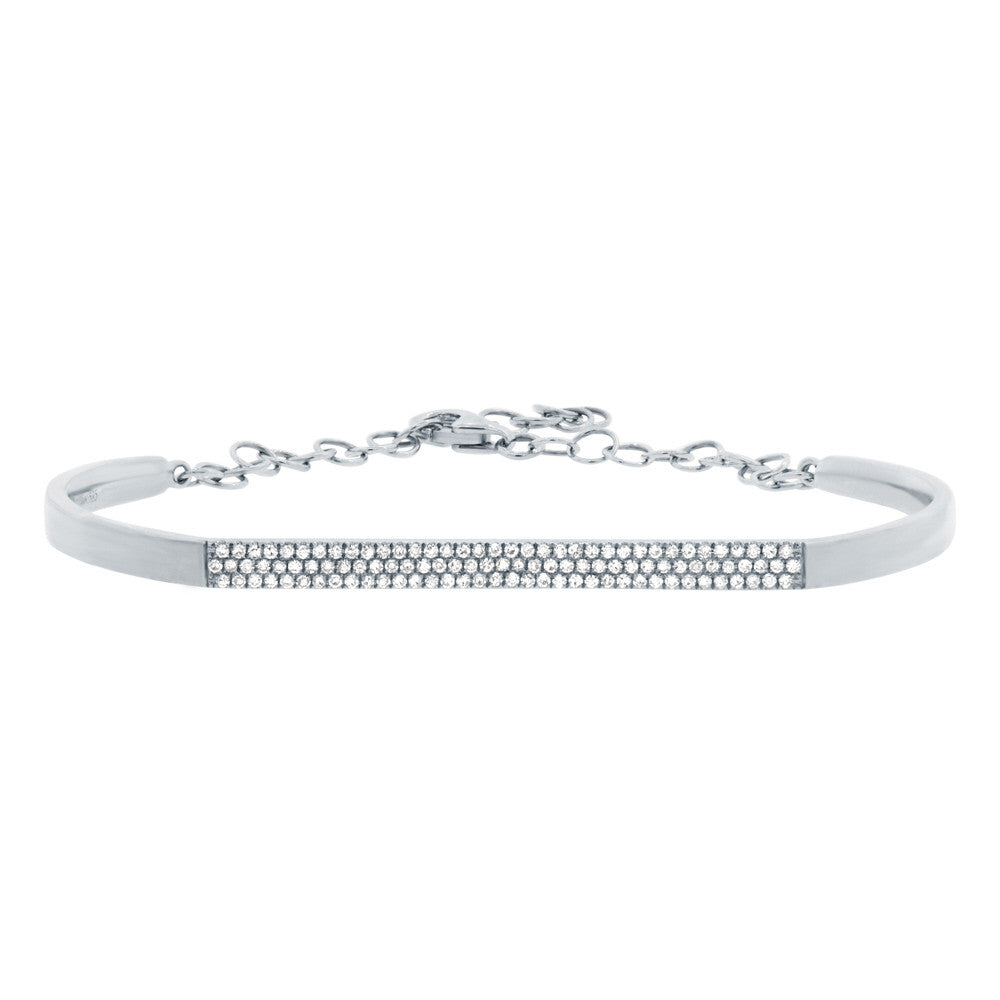 Bangle bracelet with pavet diamonds in white gold. Available in rose & yellow gold