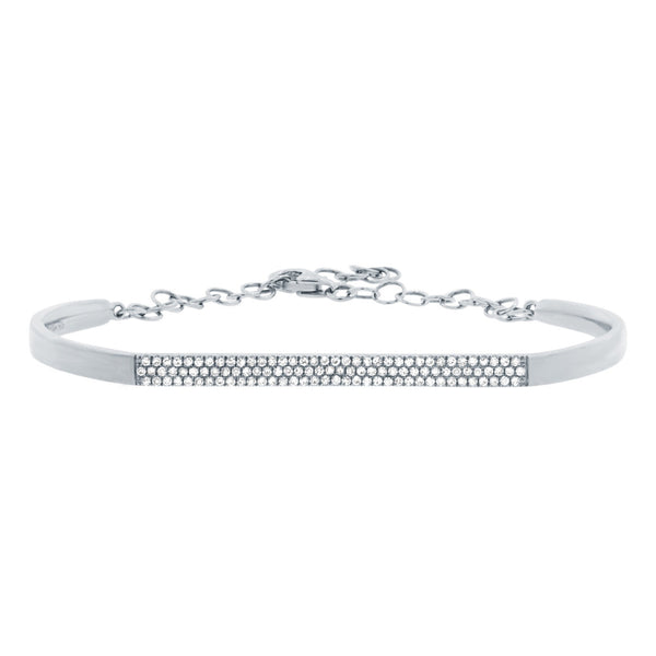 Bangle bracelet with pavet diamonds in white gold. Available in rose & yellow gold