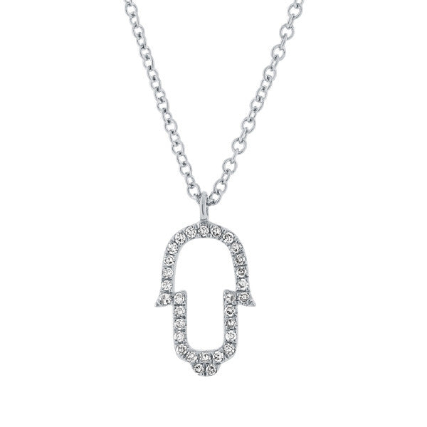 14 Karat gold Hmasa pendant with diamonds & chain. Available in rose & yellow gold
