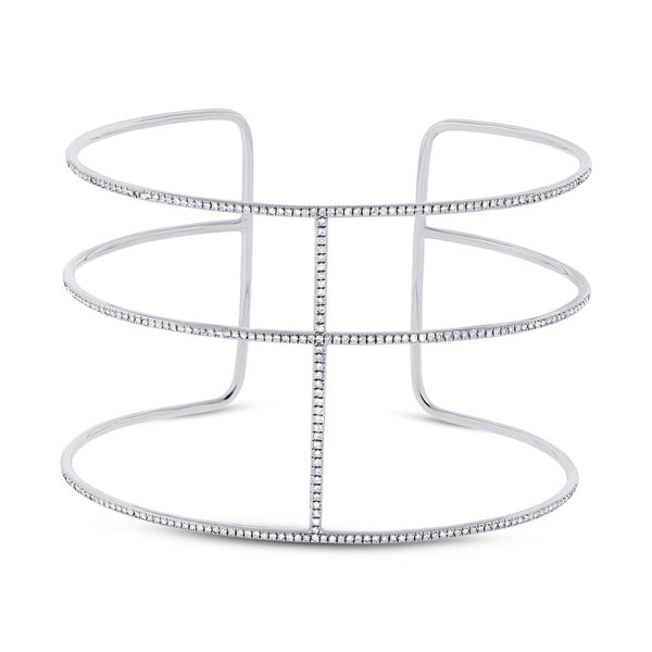 Bangle bracelet wide cuff with pavet diamonds in rose gold.