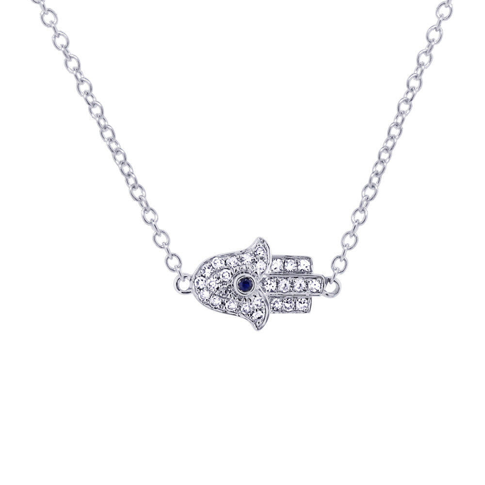 14 Karat white gold Hamsa necklace with diamonds