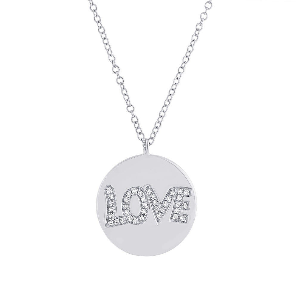 14 Karat gold Love pendant with diamonds & chain. Available in rose & yellow gold