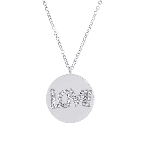 14 Karat gold Love pendant with diamonds & chain. Available in rose & yellow gold
