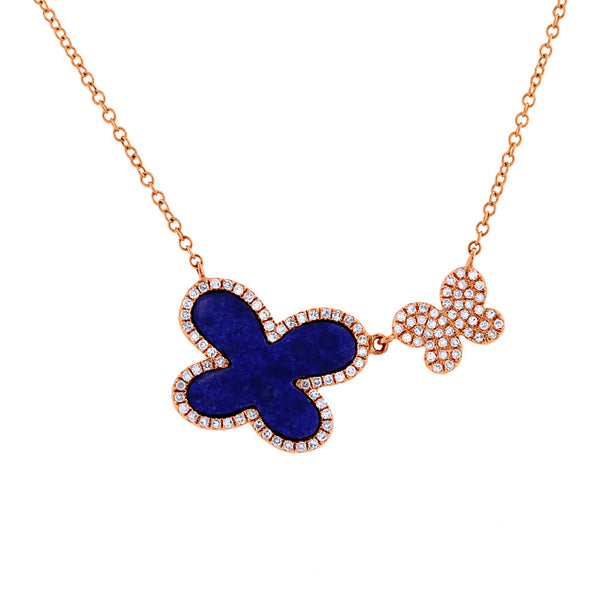 14 Karat white gold butterfly necklace with diamonds & Lapis