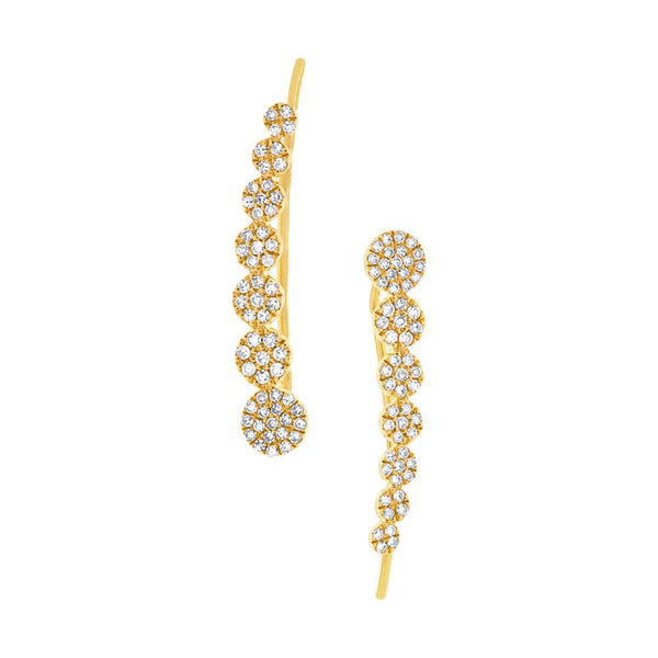 14 Karat gold graduating circles ear crawler earrings with diamonds