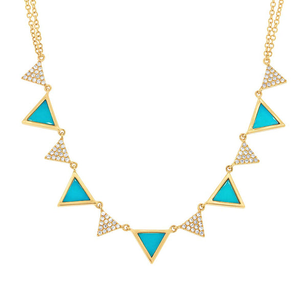 14 Karat white gold multi triangle necklace with diamonds & Turquoise